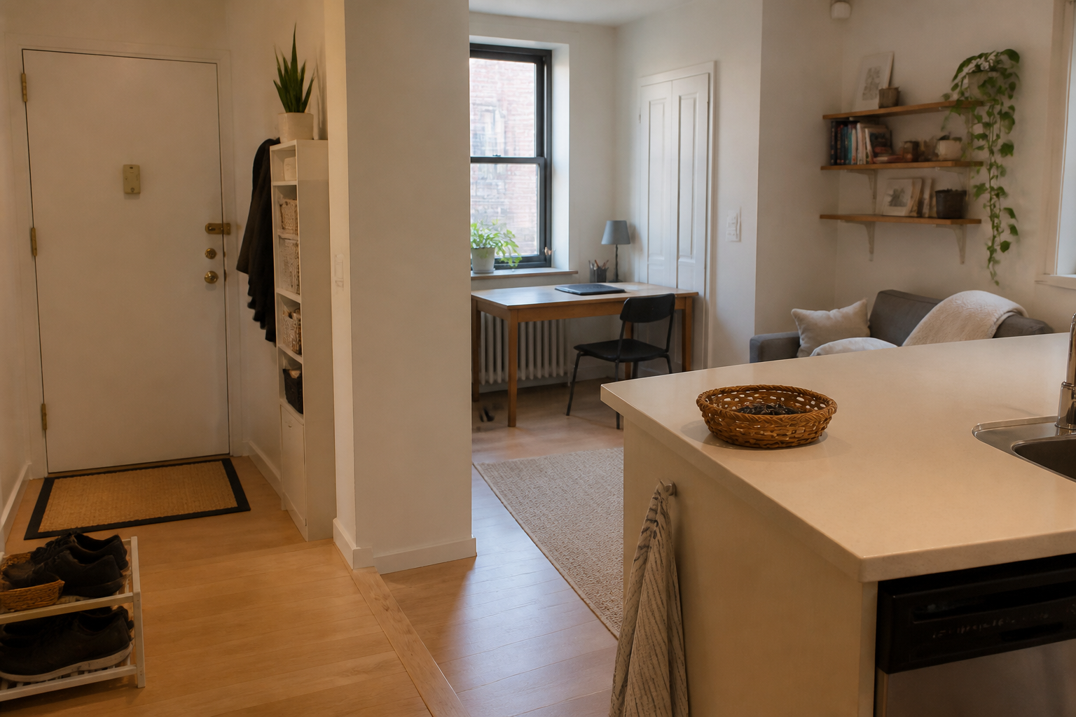 Generic compact Riverdale apartment organized into clear functional zones