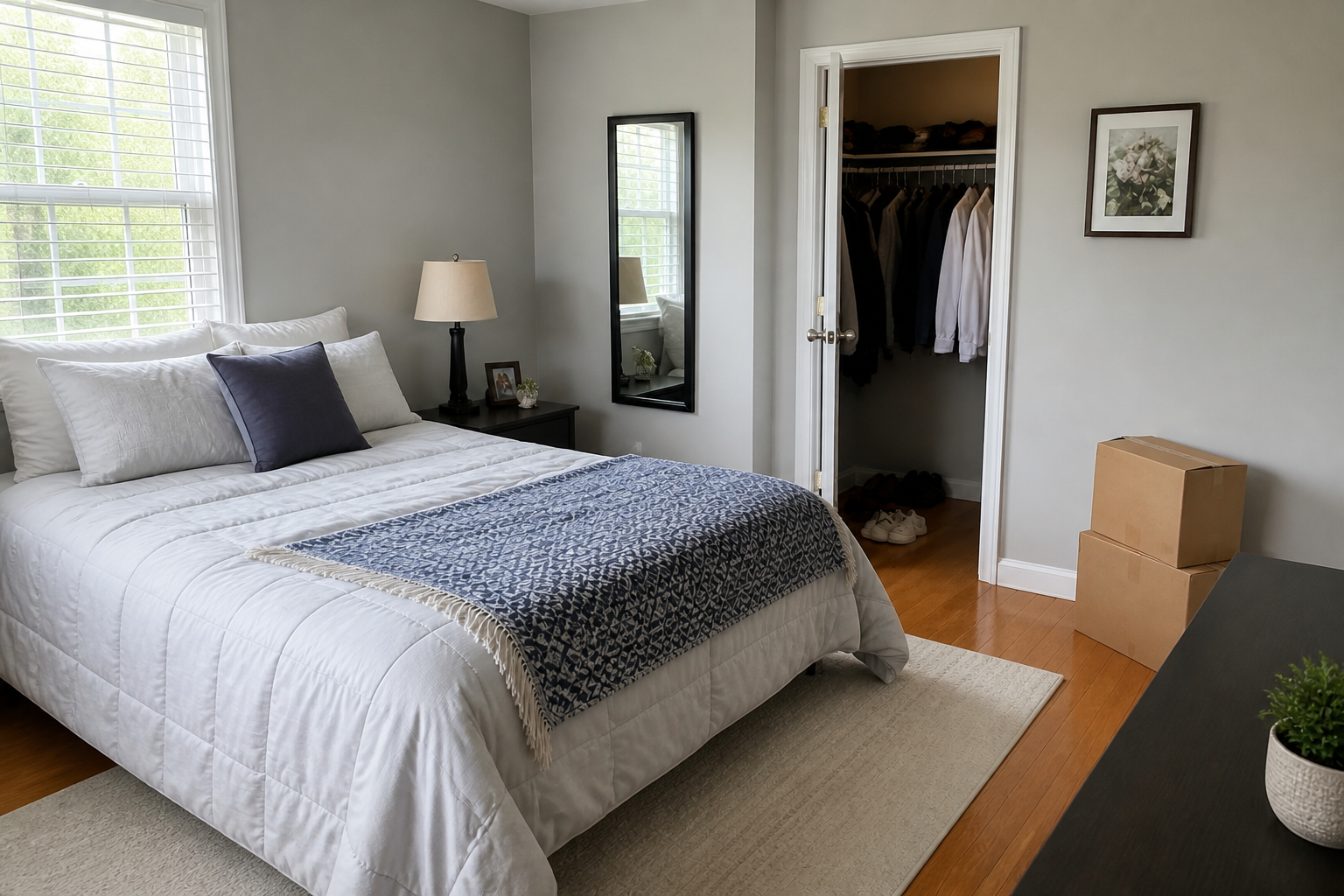 Generic Port Washington bedroom decluttered for a home listing and photography
