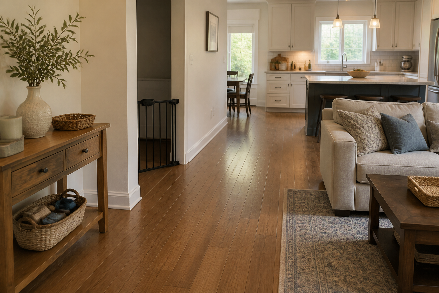 Generic Great Neck home prepared for a cleaning appointment with a clear floor path and contained belongings