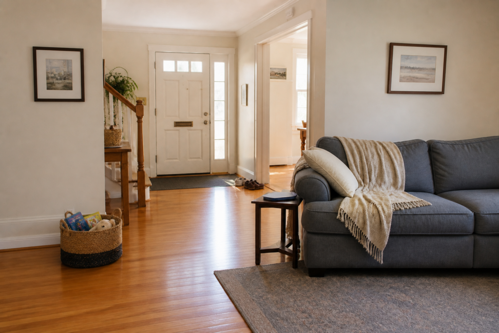 Generic Rockville Centre family living room maintained with a practical recurring-cleaning baseline