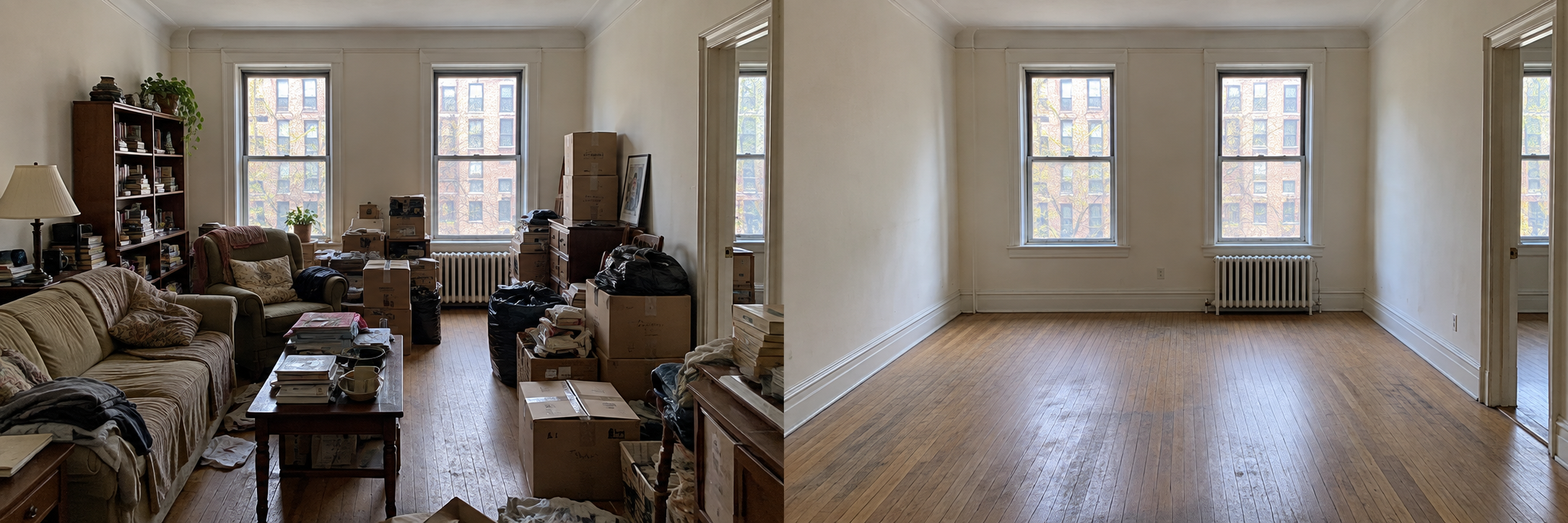 Same apartment completely emptied of furniture and belongings