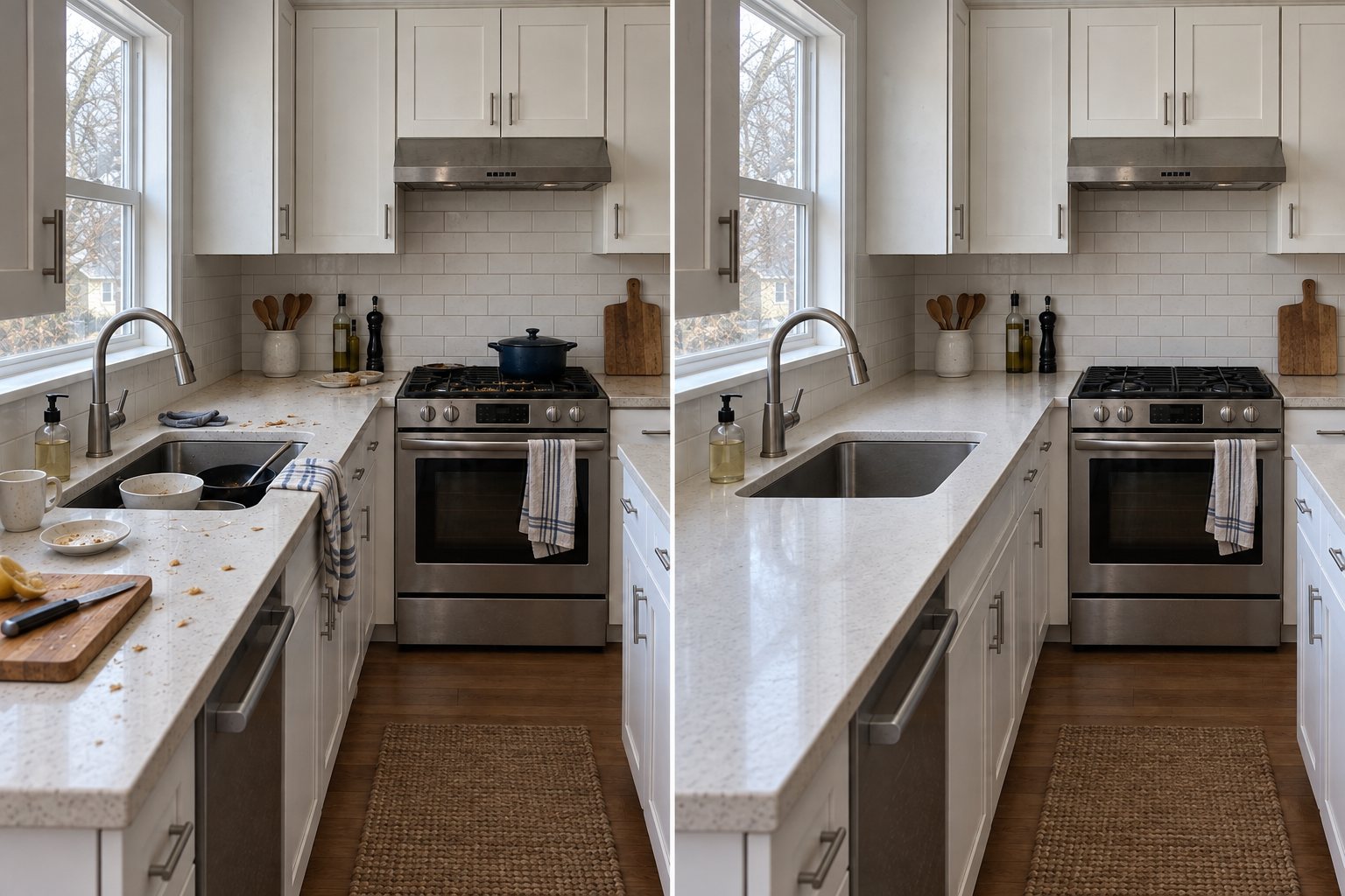 Kitchen after cleaning — simulated scene