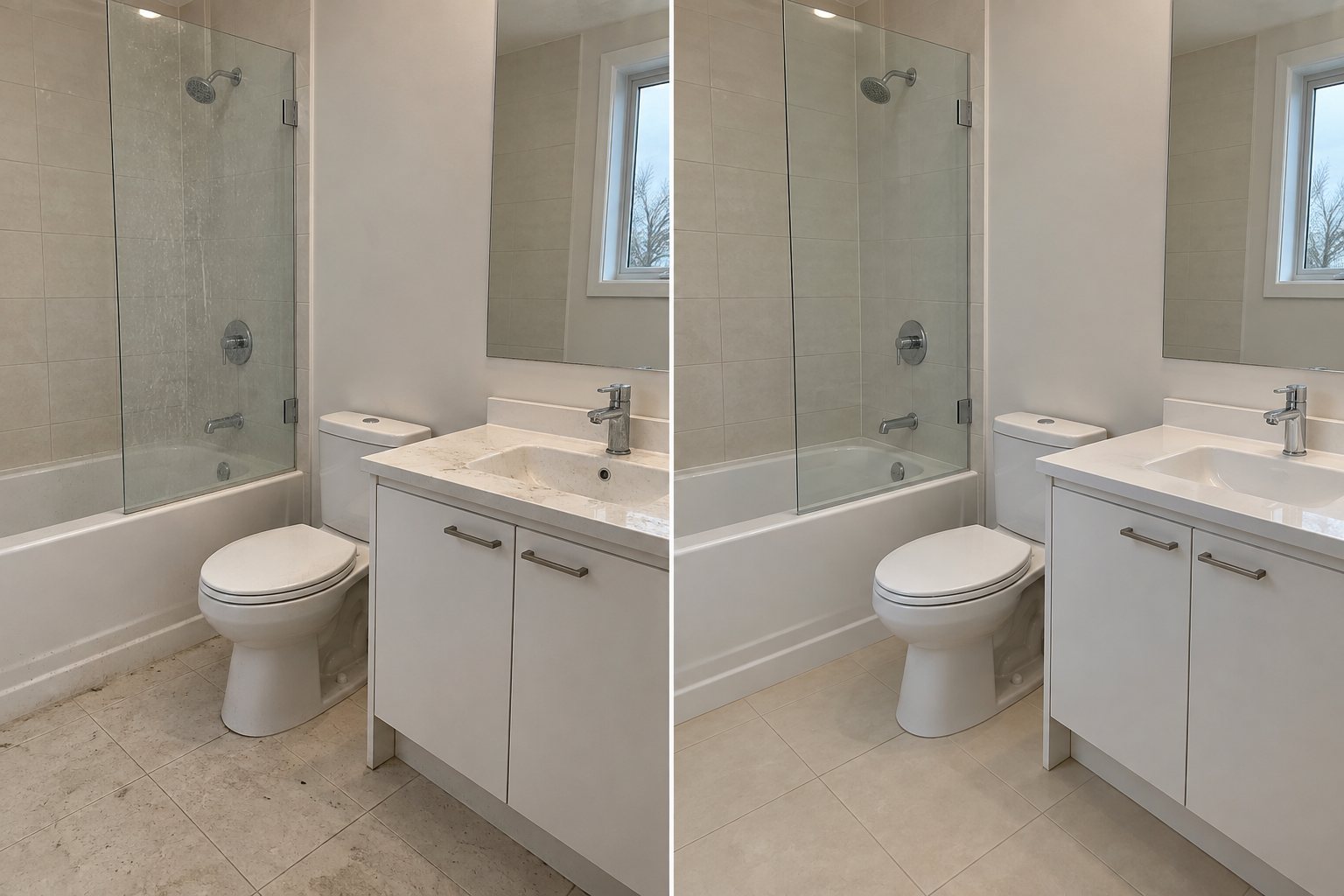 Bathroom after move-in/out cleaning — simulated empty room