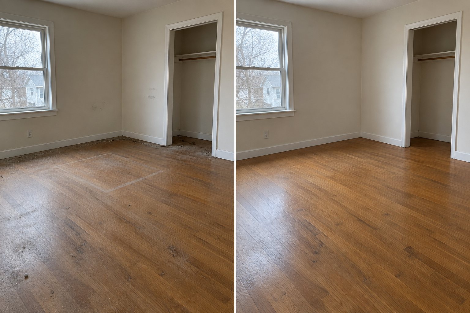 Bedroom after move-in/out cleaning — simulated empty room