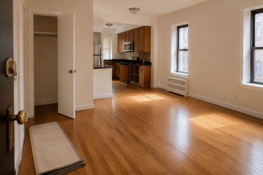 Empty Upper West Side apartment prepared for a final walkthrough before furniture delivery